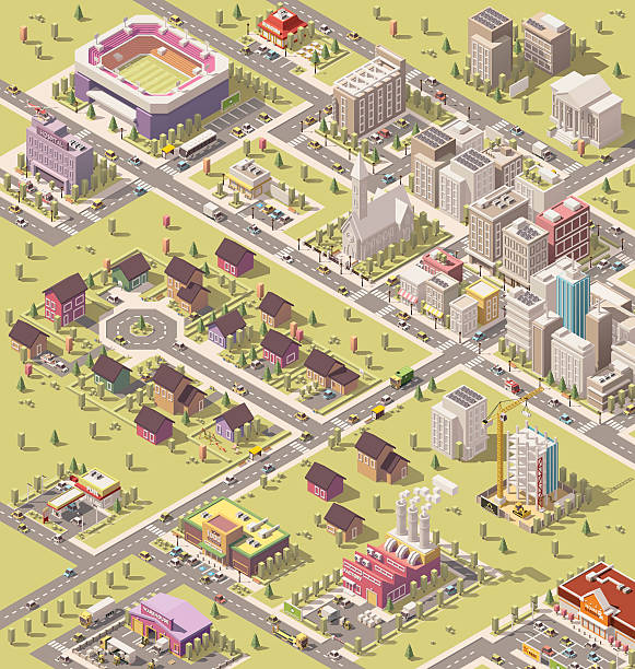Vector isometric low poly city Vector isometric low poly city infrastructure construction frame illustrations stock illustrations