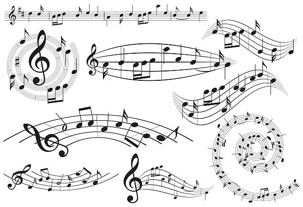 элементы музыкального дизайна с нотами - векторный набор - music musical note sheet music musical staff stock illustrations