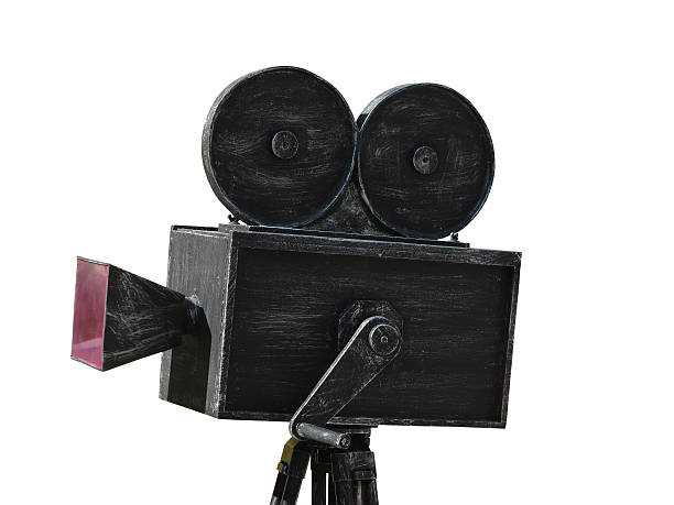 istock Vintage movie camera black model isolated on white 626429904