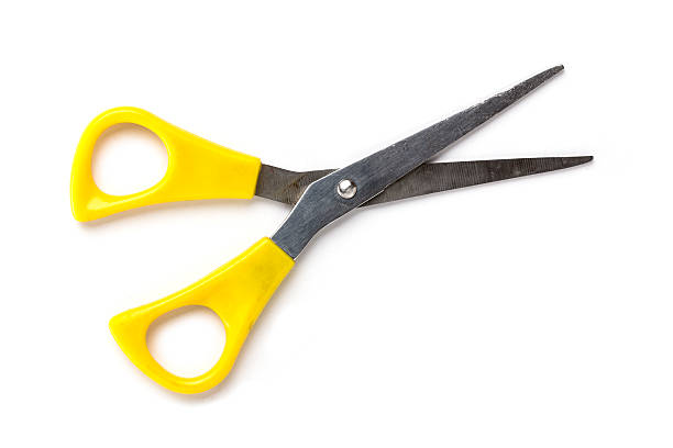 old used children scissors, isolated on white old used children scissors, isolated on white yellow scissors stock pictures, royalty-free photos & images