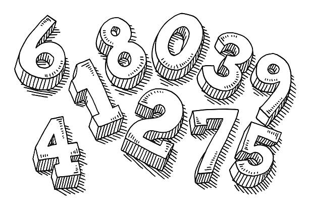 Set Of Numbers Drawing Hand-drawn vector drawing of a Set Of Numbers. Black-and-White sketch on a transparent background (.eps-file). Included files are EPS (v10) and Hi-Res JPG. number magnet stock illustrations