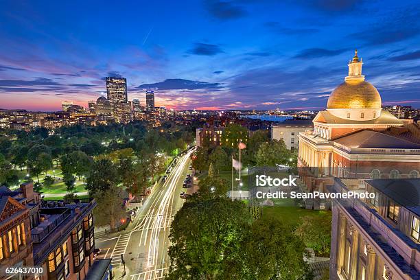 Boston Massachusetts Cityscape Stock Photo - Download Image Now - Massachusetts, Boston - Massachusetts, State Capitol Building