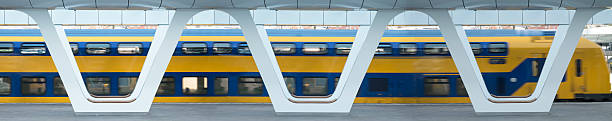 Train of the Dutch Railways or NS at Arnhem Station Intercity train of the Dutch Railways (NS) at Arnhem Central train station. Nederlandse Spoorwegen (Dutch Railways) or NS is the principal passenger railway operator in the Netherlands. The NS provide rail services on the Dutch main rail network. Wide panoramic image. arnhem photos stock pictures, royalty-free photos & images
