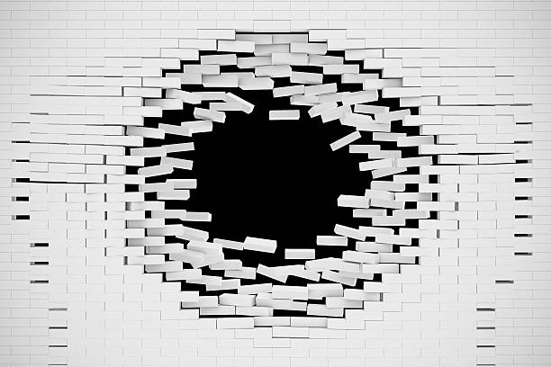 istock Explosion, destruction of a white brick wall, abstract background for 626438850