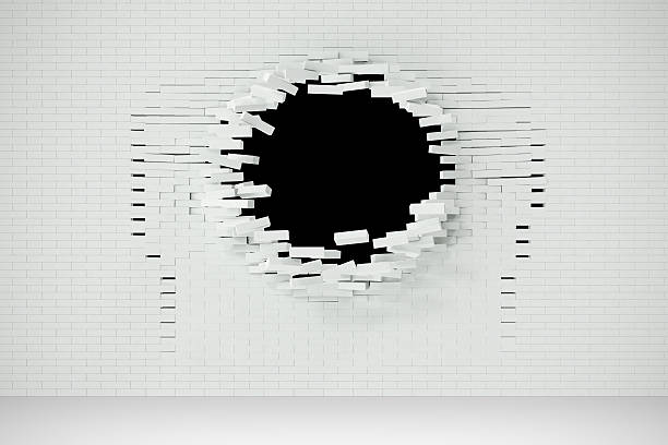 istock Explosion, destruction of a white brick wall, abstract background for 626439308
