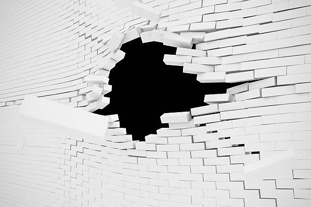 istock Explosion, destruction of a white brick wall, abstract background for 626439480