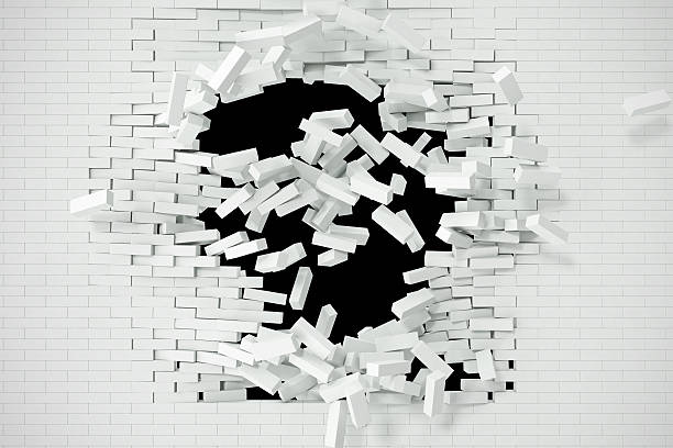 istock Explosion, destruction of a white brick wall, abstract background for 626439564