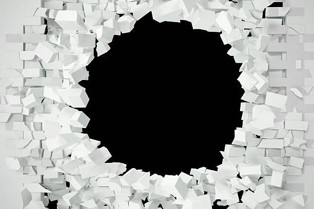 istock Destruction of a white brick wall for pasting anything text 626439972