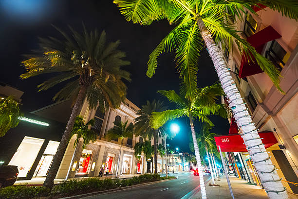 istock Palms in Rodeo Drive at night 626440364