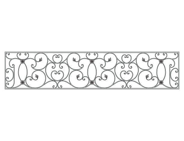 Black forged decorative lattice isolated on white background Black forged fence. Object isolated on white background wrought iron stock illustrations