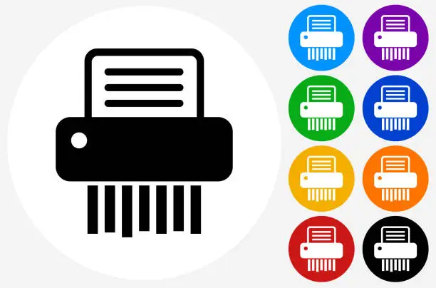 Vector illustration of Shredding Paper Icon on Flat Color Circle Buttons