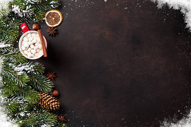 istock Christmas fir tree, hot chocolate and marshmallow 626447186
