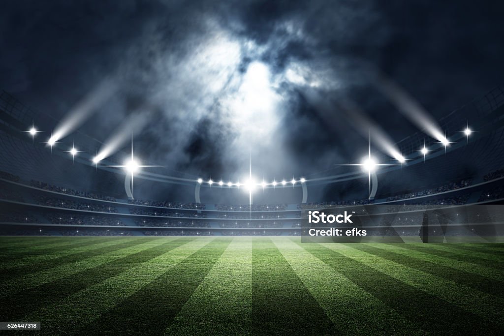 Stadium, 3d rendering The imaginary stadium is modelled and rendered. Soccer Stock Photo