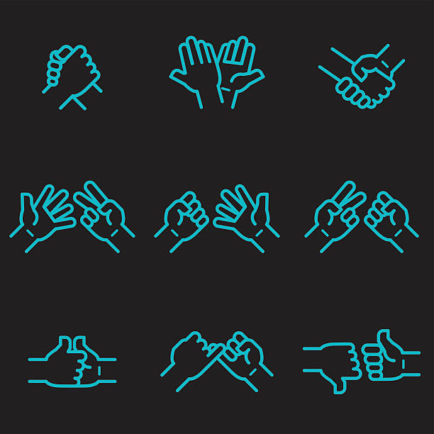 ilustrações de stock, clip art, desenhos animados e ícones de hands in action icons [glow in the dark] - thumbs up human thumb human hand conflict