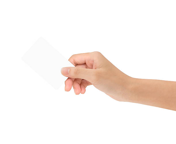 hand holding blank card isolated with clipping path inside stock photo