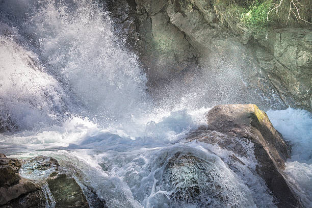 Rushing water in the Simmenfaelle waterfall, Obersimmental, Swiss Alps, Bernese Oberland near Lenk