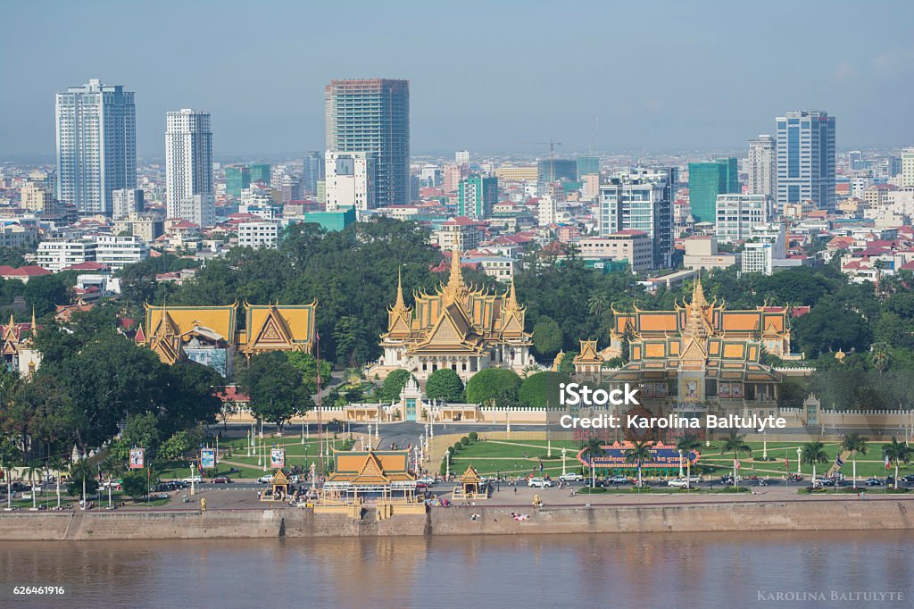 Phnom Penh Cityscape Phnom Penh Cityscape. Foreground- The Royal Palace, in Phnom Penh, Cambodia, is a complex of buildings which serves as the royal residence of the king of Cambodia. Its full name in the Khmer language is Preah Barum Reachea Veang Chaktomuk Serei Mongkol. Phnom Penh Stock Photo