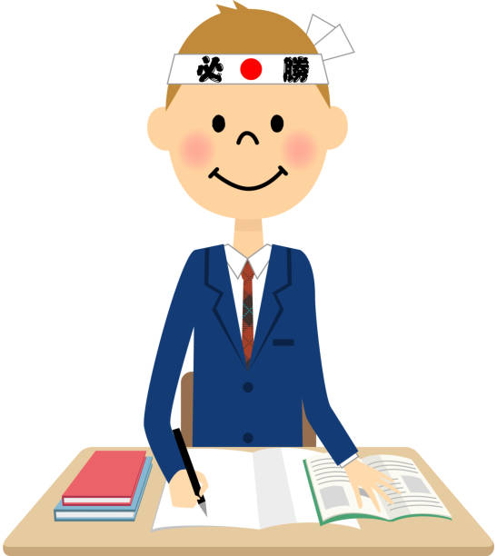 Schoolboy to study It is an illustration of a male student studying. hachimaki stock illustrations