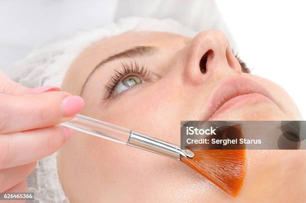 Facial Peeling Mask Applying Stock Photo - Download Image Now - Peel - Plant Part, Facial Mask - Beauty Product, Human Face