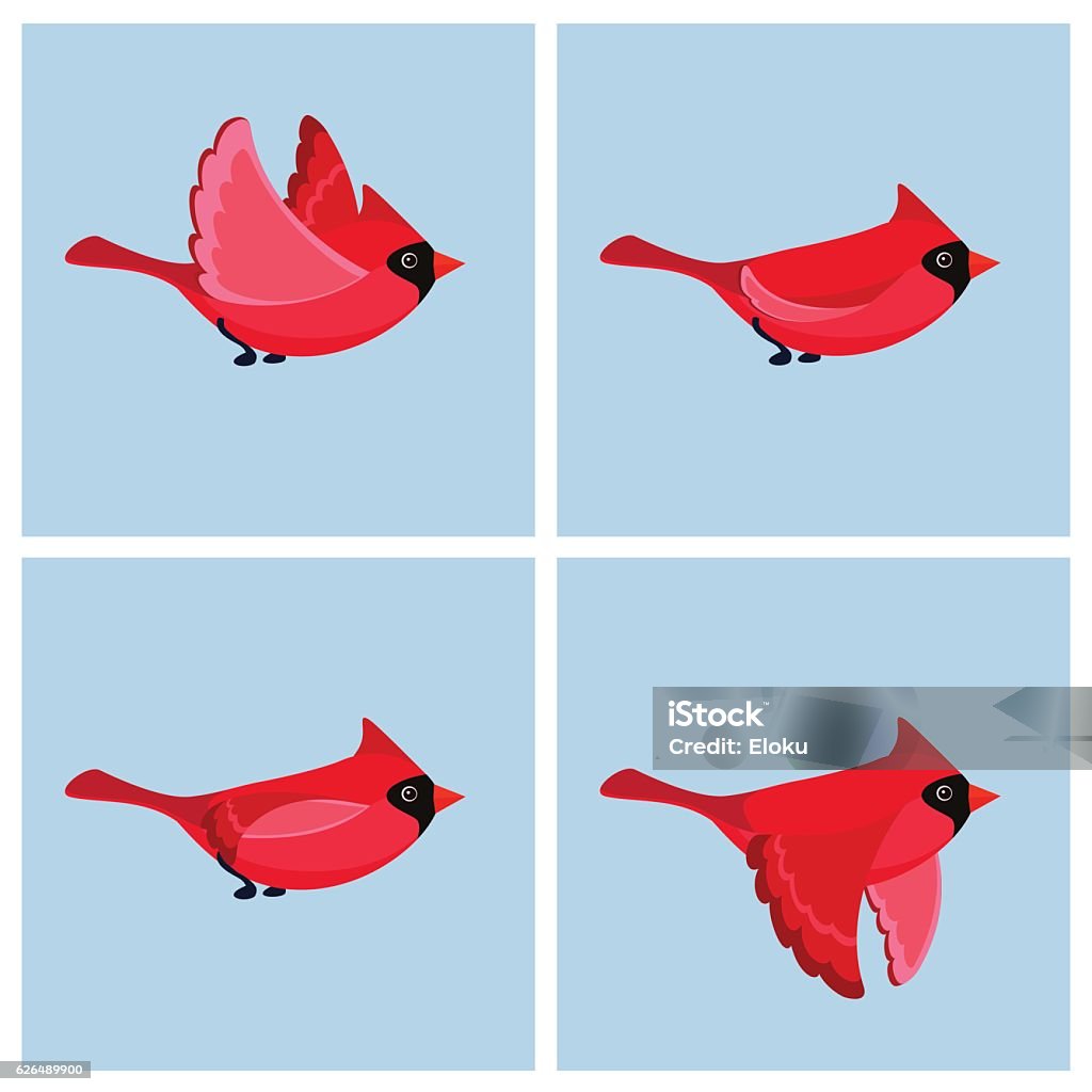 Flying cardinal animation sprite Vector illustration of cartoon flying cardinal animation sprite. Cardinal - Bird stock vector