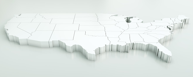 Map of USA. Highly detailed on white background, 3d rendering