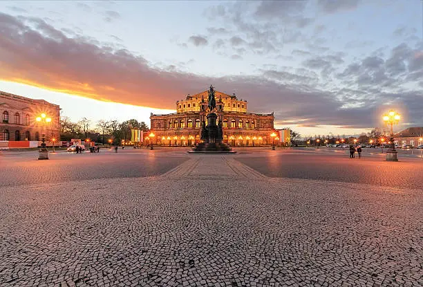 Opera in Dresden on the sunset. Germany, Europe.