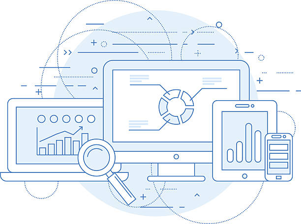 Website analytics and online marketing research abstract design Website analytics and online marketing research abstract design laptop patterns stock illustrations