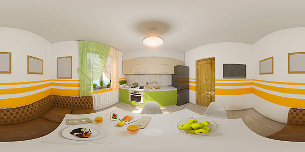 Illustration seamless panorama of kitchen interior stock photo