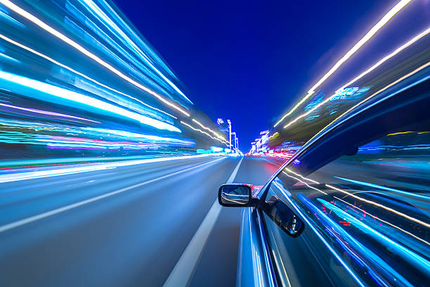 istock The car moves at the night. 626515866