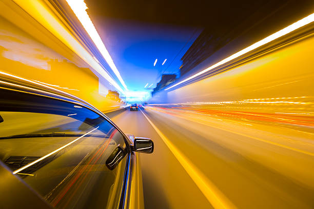 istock The car moves at the night. 626515944