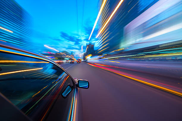 istock The car moves at the night. 626515992