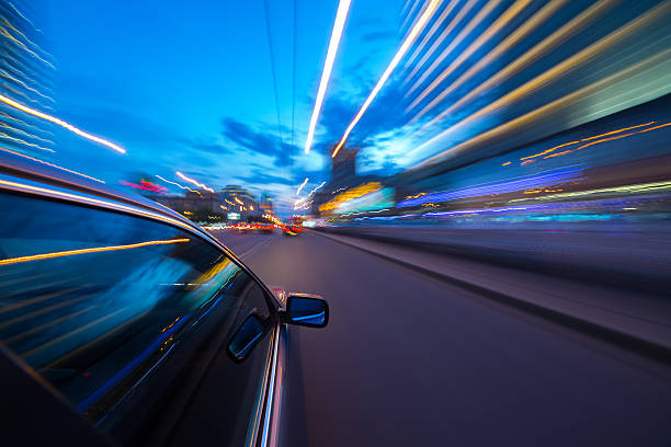 istock The car moves at the night. 626516022