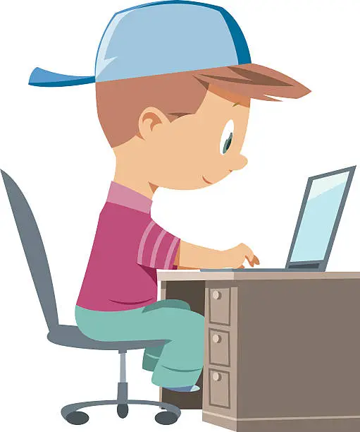 Vector illustration of Boy and computer