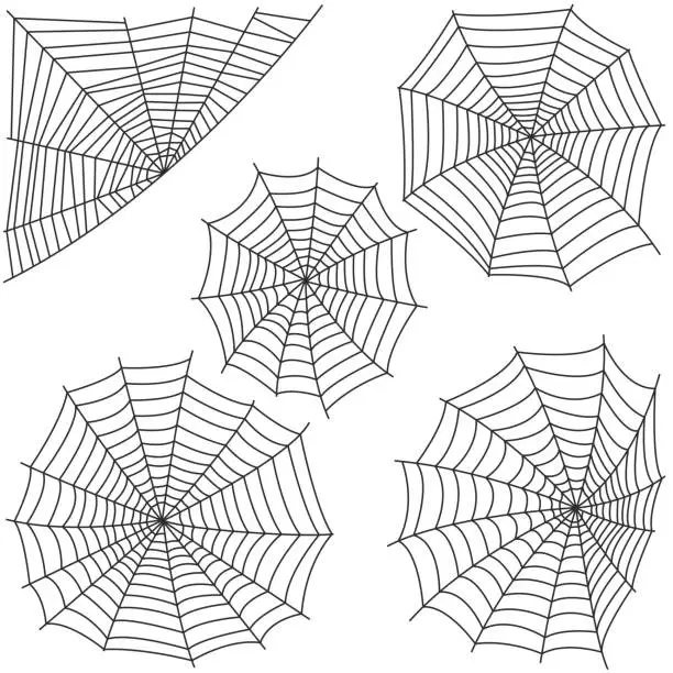 Vector illustration of Spider web silhouette vector set