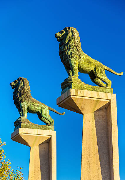 Lion statues at the Stone Bridge in Zaragoza - Spain