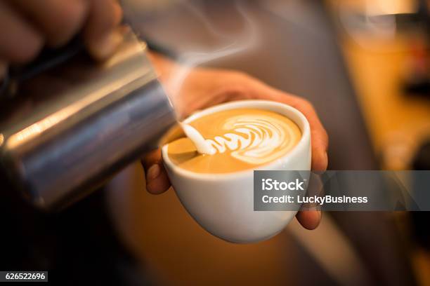 Making Of Cafe Latte Art Stock Photo - Download Image Now - Coffee - Drink, Latte, Barista