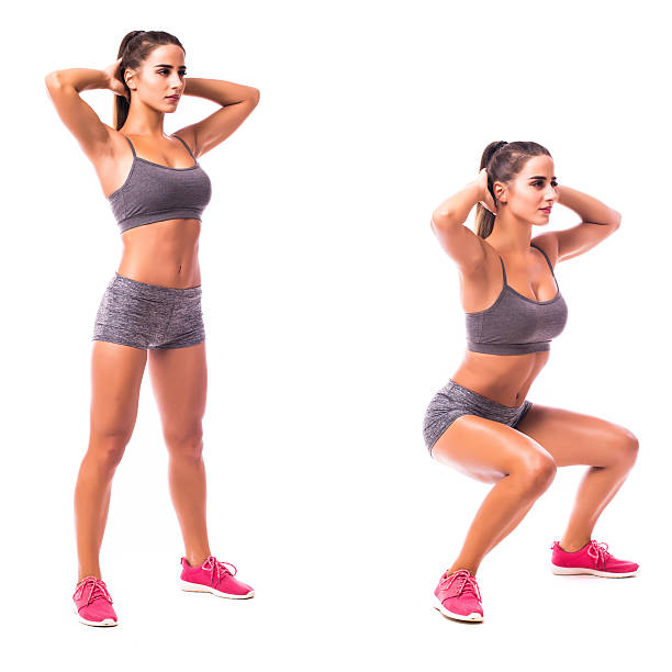 istock Bodyweight Squat exercise. Young woman doing sport exercise. 626523426