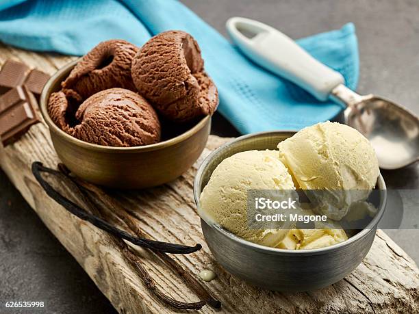 Vanilla And Chocolate Ice Cream Stock Photo - Download Image Now - Ice Cream, Chocolate, Vanilla Ice Cream