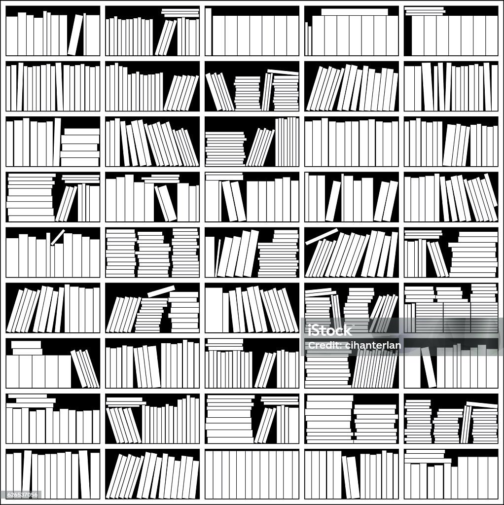 Bookshelf In Black And White Vector Illustration Of A Bookshelf In Black And White Bookshelf stock vector