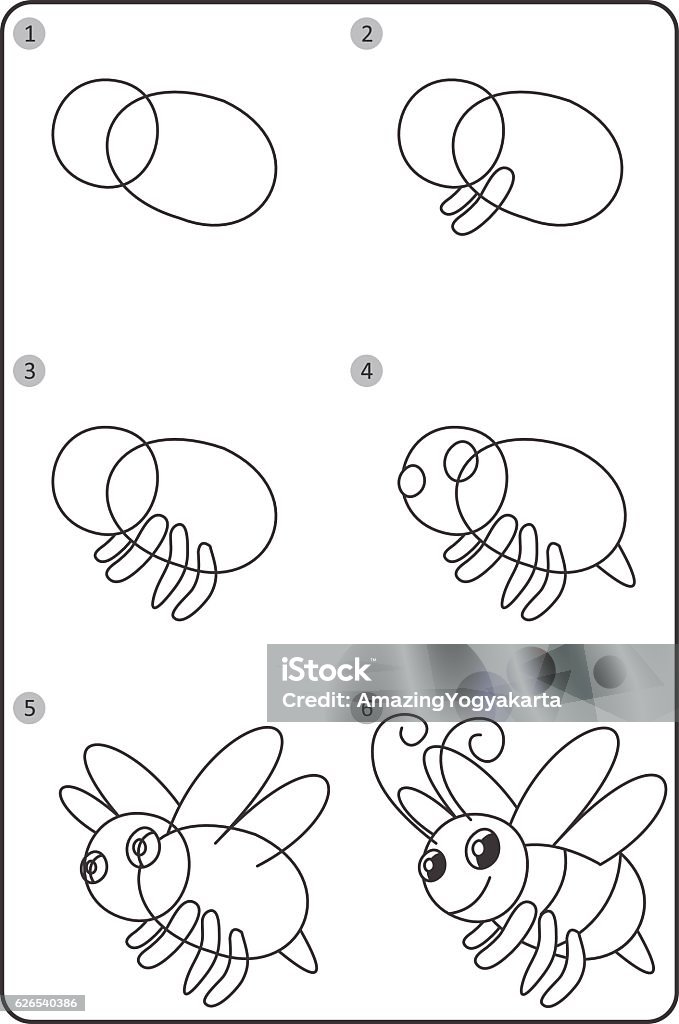 Ilustración de Cómo Dibujar Bee Fácil Dibujo De La Presa Para Los Niños  Paso A Paso y más Vectores Libres de Derechos de Abeja - iStock