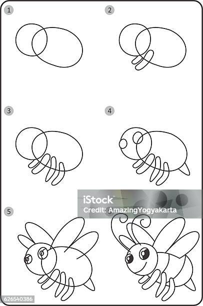 Ilustración de Cómo Dibujar Bee Fácil Dibujo De La Presa Para Los Niños  Paso A Paso y más Vectores Libres de Derechos de Abeja - iStock
