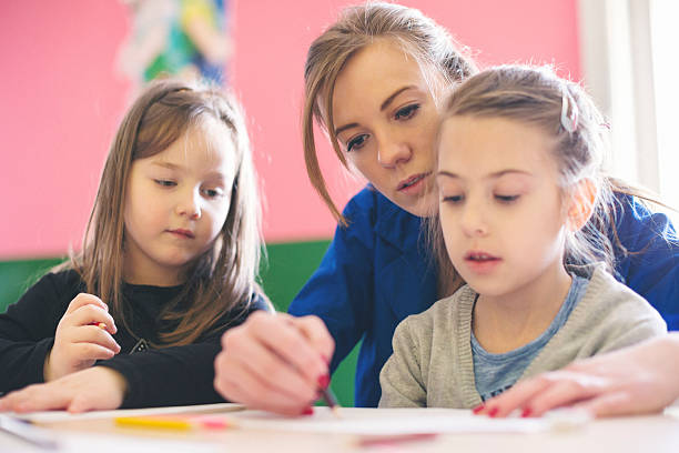 istock Teacher showing kinds how to draw 626542534