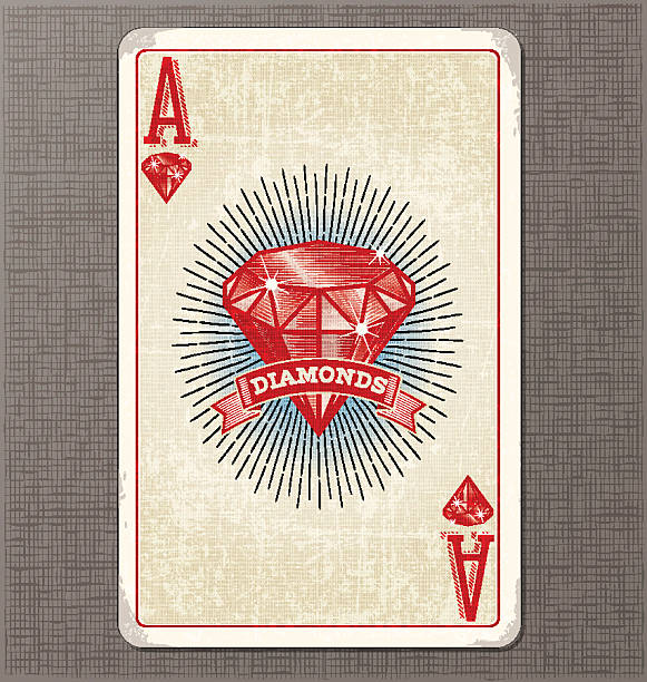 illustration ace of diamonds card with large red diamond - karo ası stock illustrations