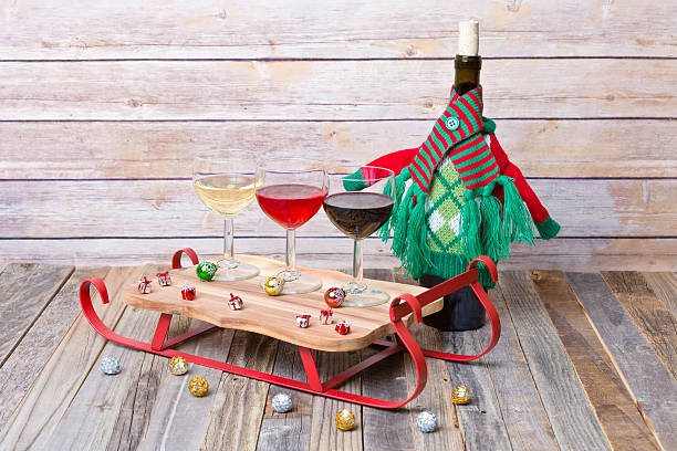 istock Wine flight with colorful holiday decorations 626552790