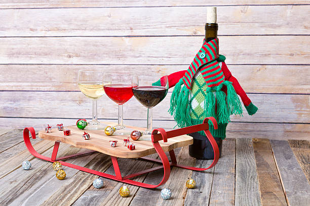 istock Wine flight with colorful holiday decorations 626552824