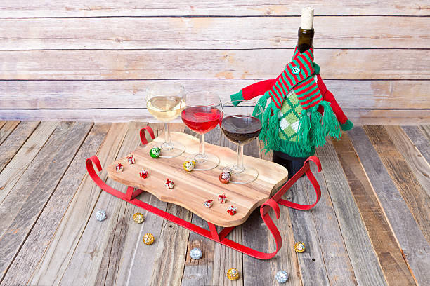istock Wine flight with colorful holiday decorations 626552862