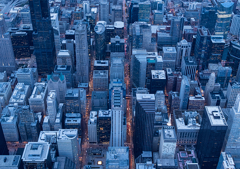 Chicago's famous high-rise building seen from above