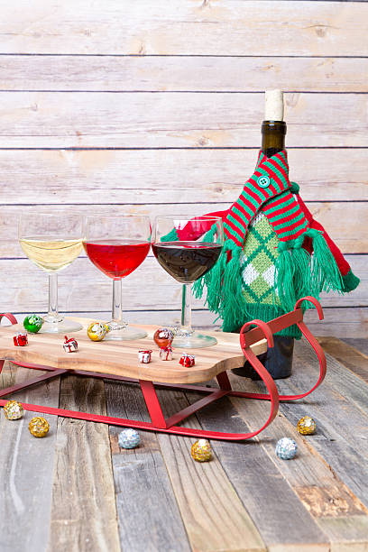 istock Wine flight with colorful holiday decorations 626552928