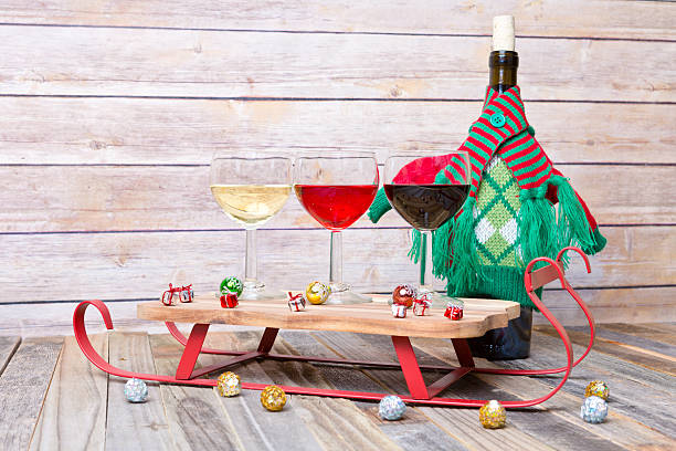 istock Wine flight with colorful holiday decorations 626552952
