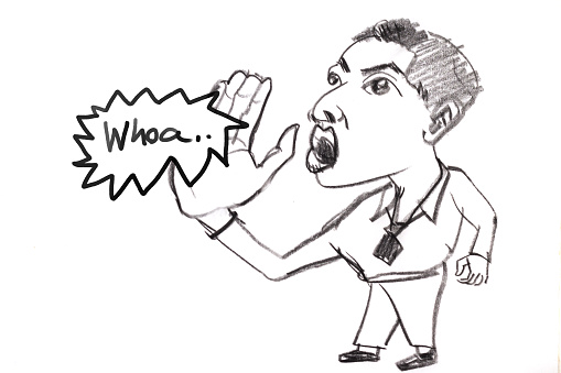 Sketch drawing of business man shouting to someone on white paper